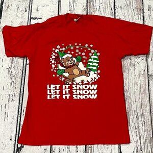 Vintage Let it Snow Ugly Christmas Red Tee Tshirt